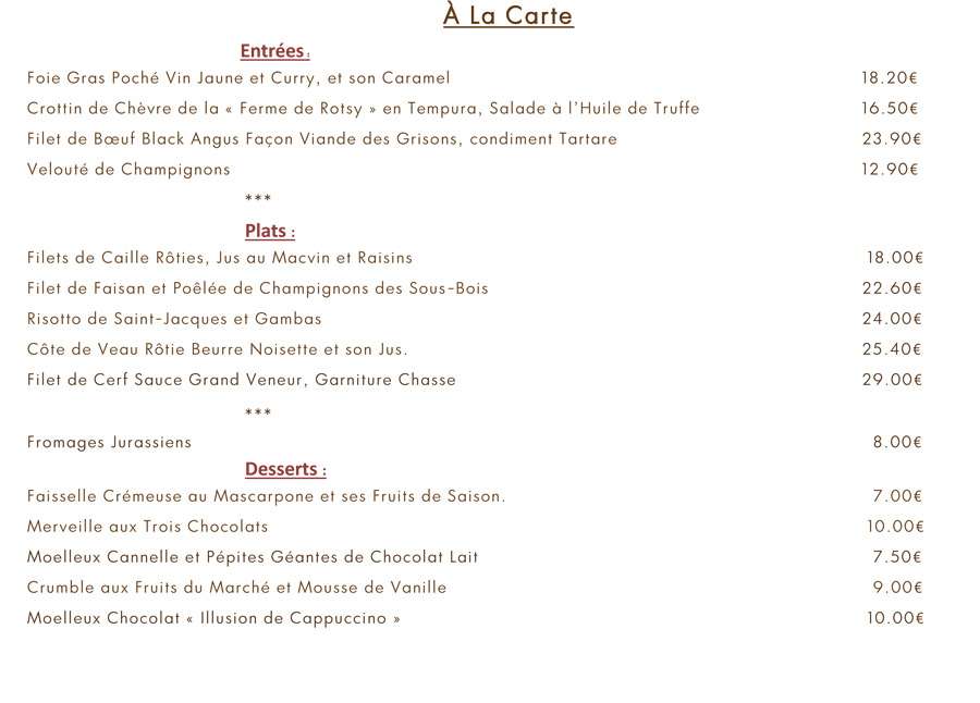 Carte Automne 2013, restaurant Le Chamois